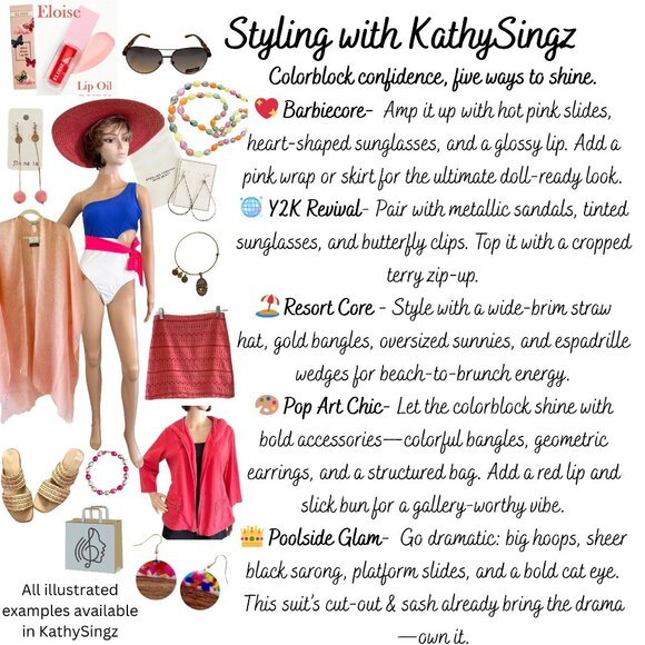 Lillusory One Shoulder Colorblock Swimsuit Size Medium Cut Out One Piece Neon Pi - Picture 3 of 9